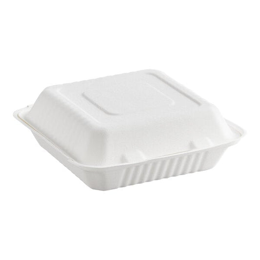 EcoChoice 9" x 9" x 3" Compostable White Plant Fiber 1 Compartment Take-Out Box - 200/Case