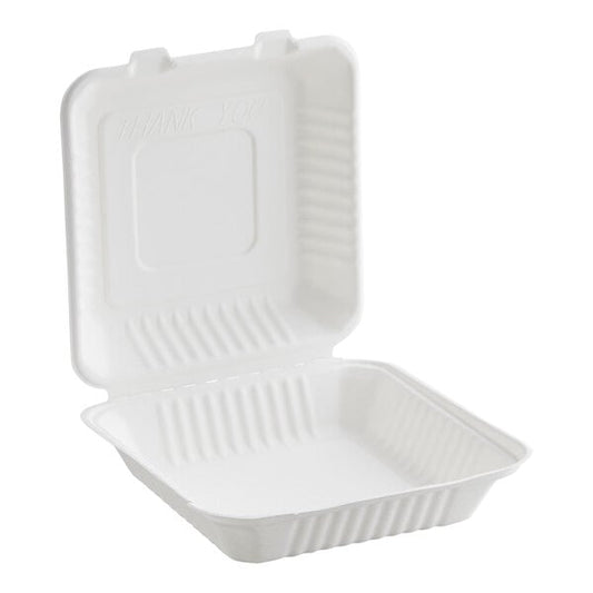 EcoChoice 9" x 9" x 3" Compostable White Plant Fiber 1 Compartment Take-Out Box - 200/Case