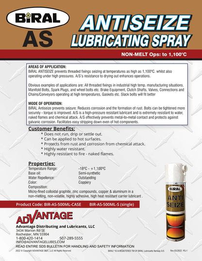 BIRAL ANTI-SEIZE 100ML (3.39 FLUID OZ) AEROSOL SPRAY – SINGLE CAN