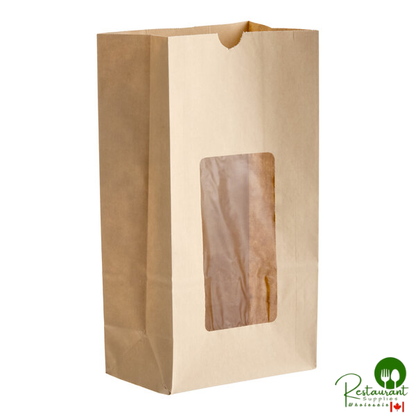 6" x 11 1/8" 6 lb. Brown Kraft Paper Cookie / Coffee / Donut Bag with Window By Prime - 500/Case