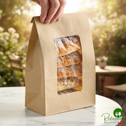 6" x 11 1/8" 6 lb. Brown Kraft Paper Cookie / Coffee / Donut Bag with Window By Prime - 500/Case