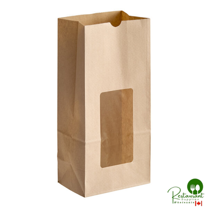 6" x 12 1/2" 8 lb. Brown Kraft Paper Cookie / Coffee / Donut Bag with Window By Prime - 500/Case
