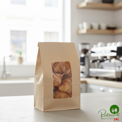 6" x 12 1/2" 8 lb. Brown Kraft Paper Cookie / Coffee / Donut Bag with Window By Prime - 500/Case