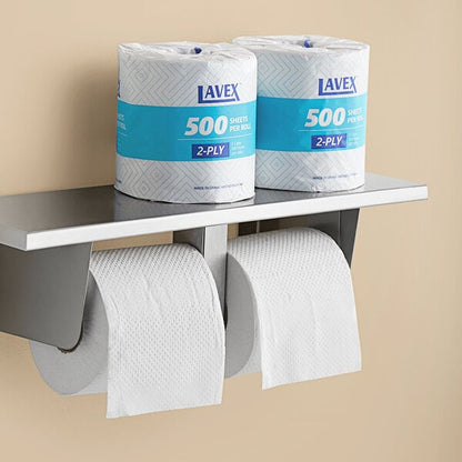 Lavex 3 1/2" x 4 1/4" Individually-Wrapped 2-Ply Standard 500 Sheet Toilet Paper Roll - 96/Case