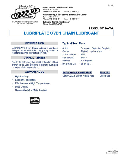 L0836-055 LUBRIPLATE OVEN CHAIN LUBRICANT – CASE OF 2 – 2.5 GALLON JUGS