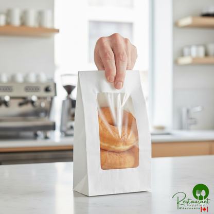 3" x 9 5/8" 4 lb. White Paper Cookie / Coffee / Donut Bag with Polyethylene Window By Prime - 1,000/Case