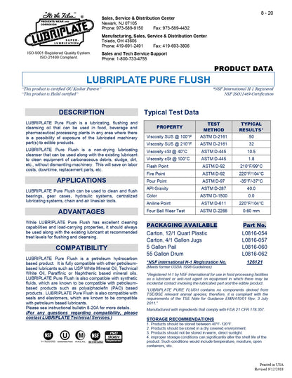 L0816-057 LUBRIPLATE PURE FLUSH – CASE OF 4 – 1 GALLON JUGS