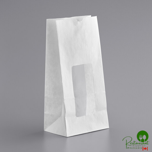 6" x 12 1/2" 8 lb. White Paper Cookie / Coffee / Donut Bag with Window By Prime - 500/Case