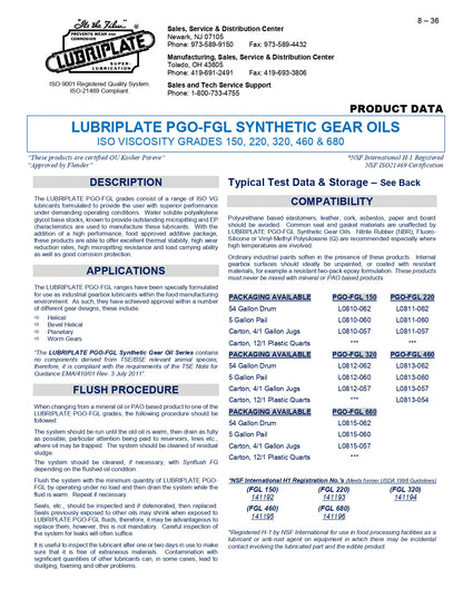 L0811-060 LUBRIPLATE PGO FGL-220 (FDA 21 CFR 178.3570) – 5 GALLON PAIL [REPLACES MOBIL GLYGOYLE 220]