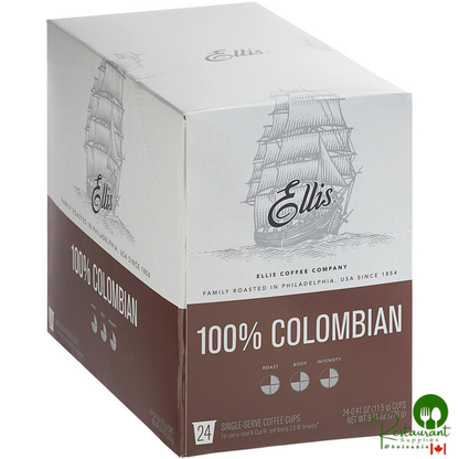 Ellis 100% Colombian Coffee Single Serve Cups - 24/Box