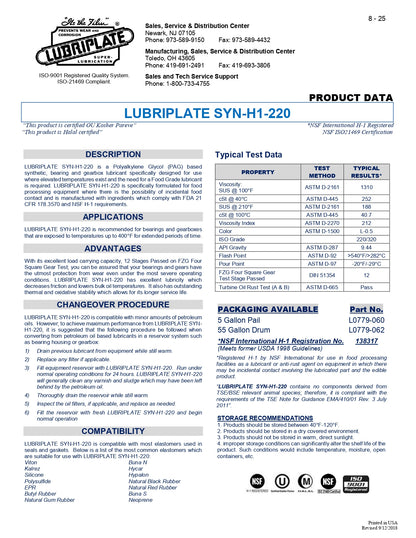 L0779-062 LUBRIPLATE SYN-H1-220 – 55 GALLON DRUM