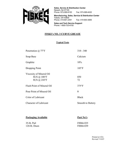 FISKE BROTHERS No. 3 Curve Grease – 16 GALLON KEG