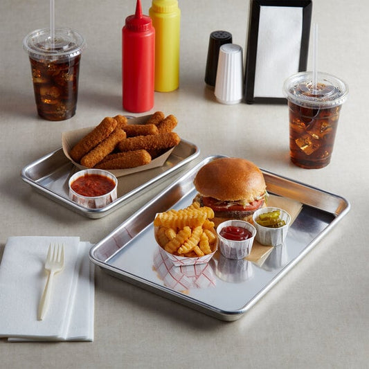 Choice Eighth Size 6 1/2" x 9 1/2" 19 Gauge Wire in Rim Aluminum Bun Pan / Sheet Pan - 12/Case