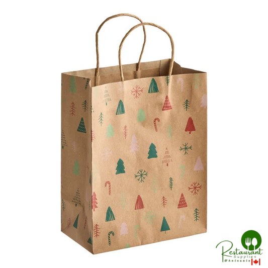 8" x 4 1/2" x 10 1/4" Kraft Paper Christmas Shopping Bags By Prime (250/Case)