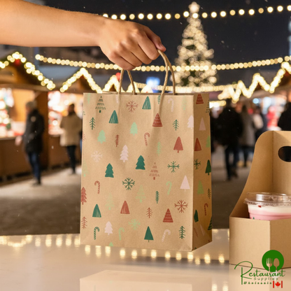 8" x 4 1/2" x 10 1/4" Kraft Paper Christmas Shopping Bags By Prime (250/Case)