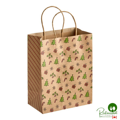 8" x 4 1/2" x 10 1/4" Kraft Paper Christmas Gift Bags By Prime (250/Case)