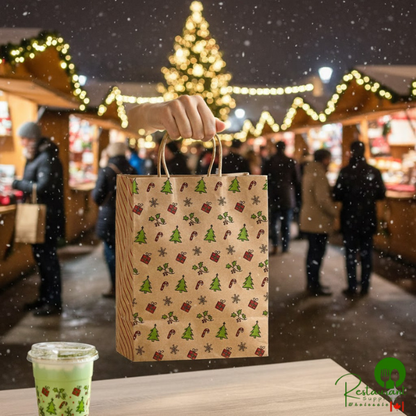 8" x 4 1/2" x 10 1/4" Kraft Paper Christmas Gift Bags By Prime (250/Case)