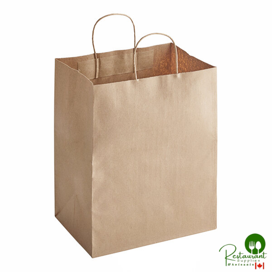 10" x 6 3/4" x 12" Natural Kraft Paper Customizable Shopping Bag with Handles By Prime - 250/Case