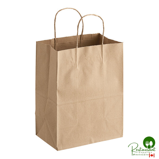 8" x 4 1/2" x 10 1/4" Natural Kraft Paper Customizable Shopping Bag with Handles By Prime - 250/Case
