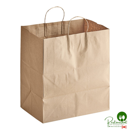 14" x 10" x 15 3/4" Natural Kraft Paper Customizable Shopping Bag with Handles By Prime - 200/Case