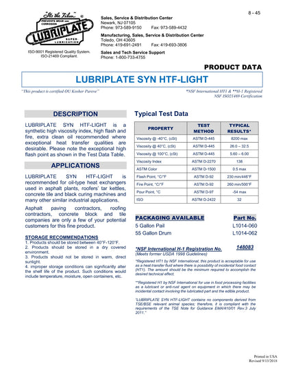 L1014-062 LUBRIPLATE SYNTHETIC HTF-LIGHT, (HEAT TRANSFER FLUID-LIGHT, HIGH FLASH) – 55 GALLON DRUM