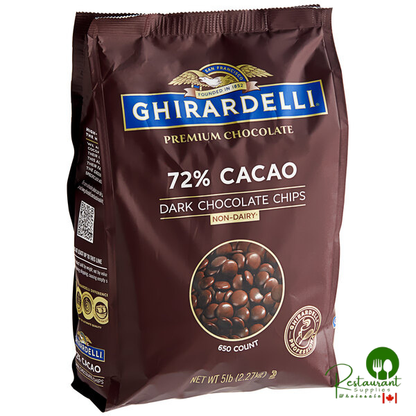 Ghirardelli .65M 72% Non-Dairy Dark Chocolate Baking Chips 5 lb Bag