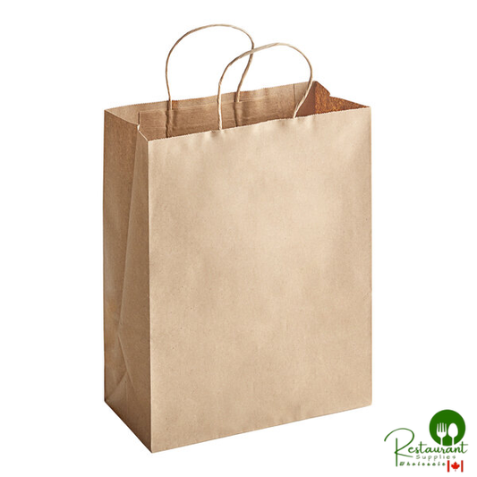 10" x 5" x 13" Natural Kraft Paper Customizable Shopping Bag with Handles By Prime - 250/Case