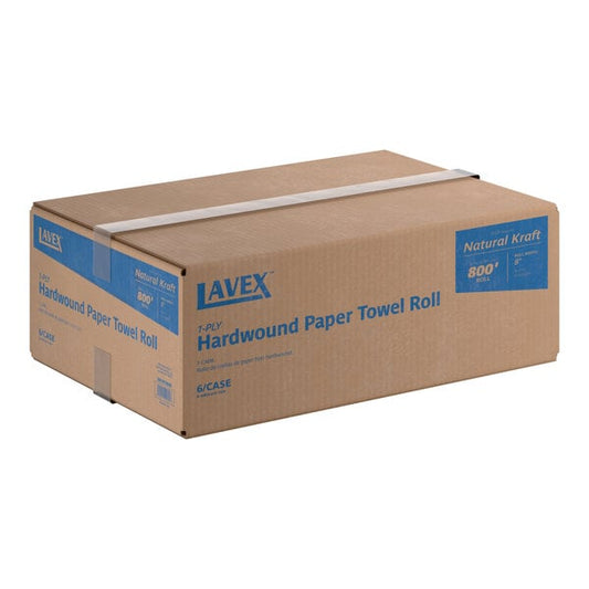Lavex 8" Natural Kraft Hardwound Paper Towel, 800 Feet / Roll - 6/Case