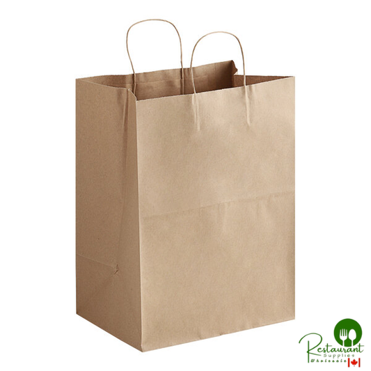 12" x 9" x 15 3/4" Natural Kraft Paper Customizable Shopping Bag with Handles By Prime - 200/Case