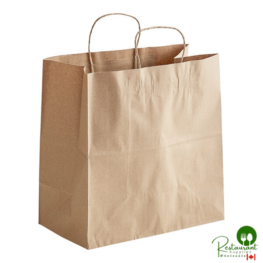 13" x 7" x 13" Natural Kraft Paper Customizable Shopping Bag with Handles By Prime - 250/Case