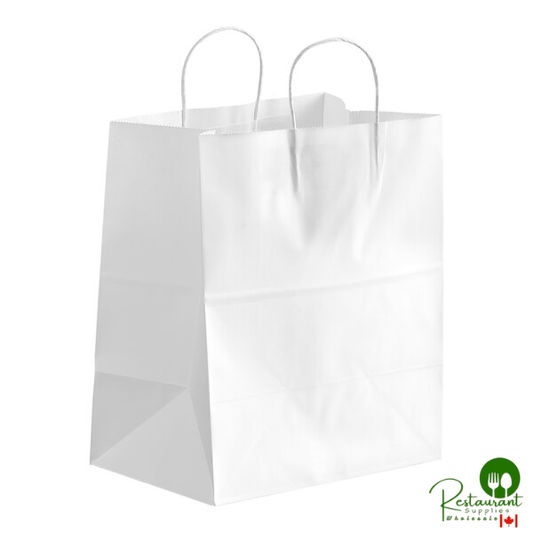 10" x 6 3/4" x 12" White Paper Customizable Shopping Bag with Handles By Prime - 250/Case