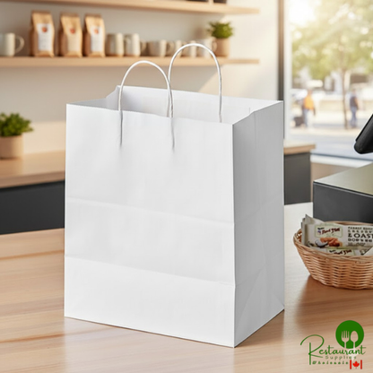 10" x 6 3/4" x 12" White Paper Customizable Shopping Bag with Handles By Prime - 250/Case