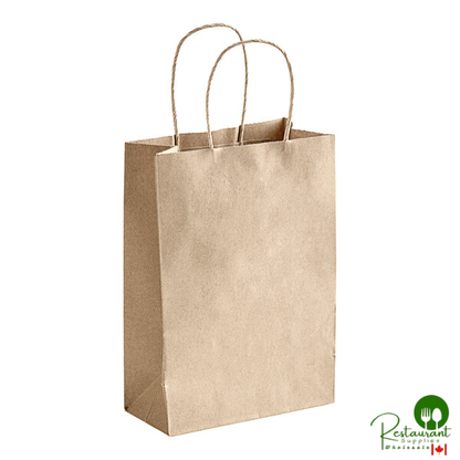 5 1/2" x 3 1/4" x 8 3/8" Natural Kraft Paper Customizable Shopping Bag with Handles By Prime - 250/Case