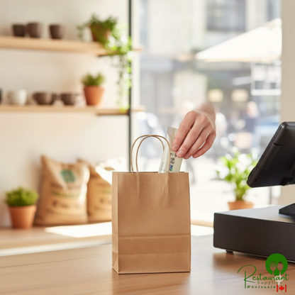 5 1/2" x 3 1/4" x 8 3/8" Natural Kraft Paper Customizable Shopping Bag with Handles By Prime - 250/Case