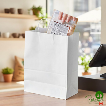 10" x 5" x 13" White Paper Customizable Shopping Bag with Handles By Prime - 250/Case