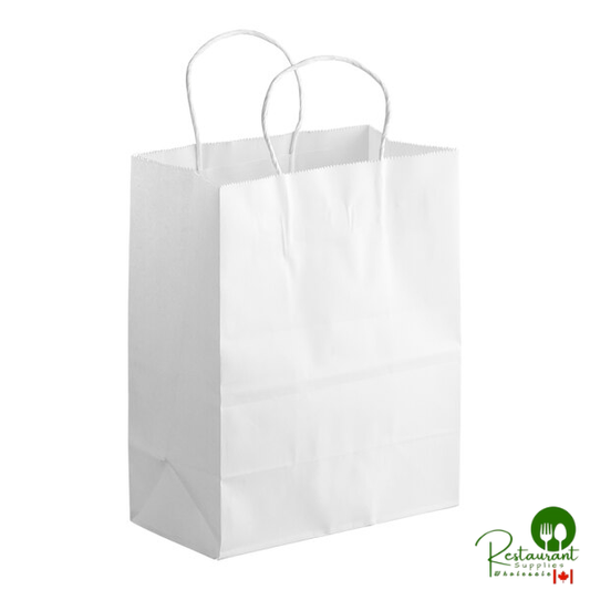 8" x 4 1/2" x 10 1/4" White Paper Customizable Shopping Bag with Handles By Prime - 250/Case