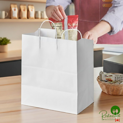8" x 4 1/2" x 10 1/4" White Paper Customizable Shopping Bag with Handles By Prime - 250/Case