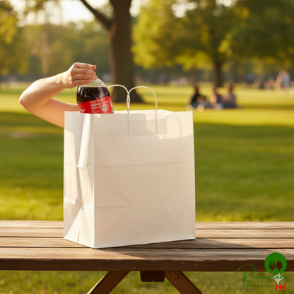 14" x 10" x 15 3/4" White Paper Customizable Shopping Bag with Handles By Prime - 200/Case