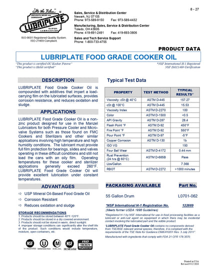 L0701-062 LUBRIPLATE FG COOKER OIL – 55 GALLON DRUM