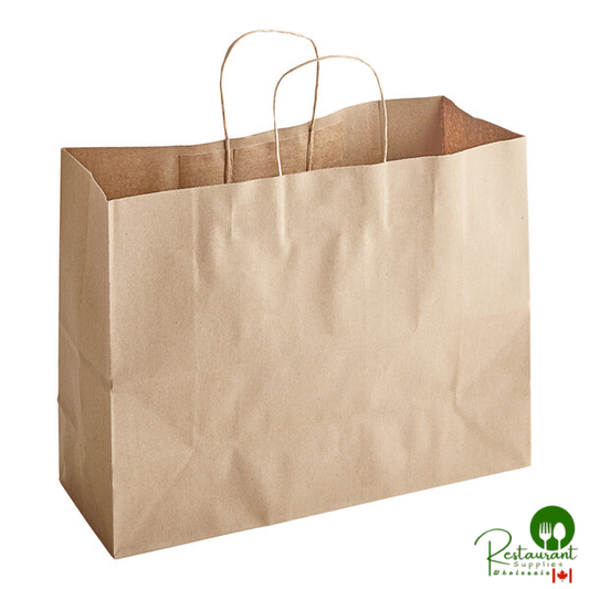 16" x 6" x 12" Natural Kraft Paper Customizable Shopping Bag with Handles By Prime - 250/Case