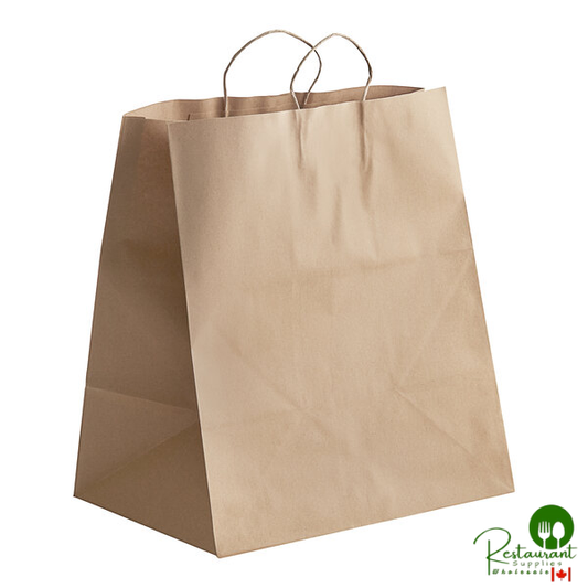 16" x 11" x 18 1/4" Natural Kraft Paper Customizable Shopping Bag with Handles By Prime - 200/Case