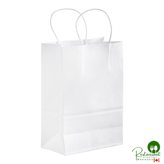 5 1/2" x 3 1/4" x 8 3/8" White Paper Customizable Shopping Bag with Handles By Prime - 250/Case