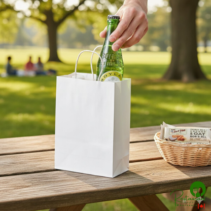 5 1/2" x 3 1/4" x 8 3/8" White Paper Customizable Shopping Bag with Handles By Prime - 250/Case