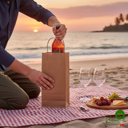 5 1/2" x 3 1/4" x 13 1/8" Natural Kraft Paper Customizable Shopping Bag with Handles By Prime - 250/Case