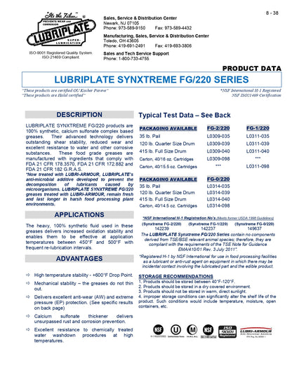 L0309-039 LUBRIPLATE SYNXTREME FG-2/220 – 16 GALLON KEG