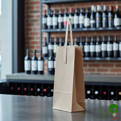 6 1/2" x 13" 2 Bottle Customizable Paper Wine Bag with Handle By Prime - 250/Case
