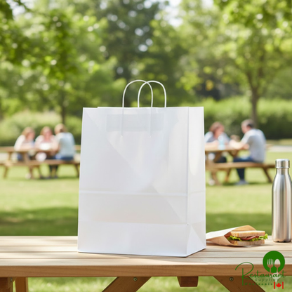 13" x 7" x 17" White Paper Customizable Shopping Bag with Handles By Prime - 250/Case