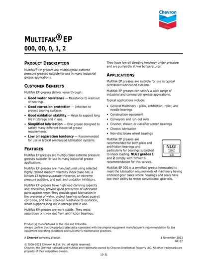 CHEVRON MULTIFAK EP 00 – 35LB PAIL