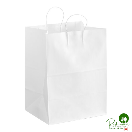 12" x 9" x 15 3/4" White Paper Customizable Shopping Bag with Handles By Prime - 200/Case