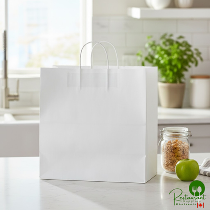 12" x 9" x 15 3/4" White Paper Customizable Shopping Bag with Handles By Prime - 200/Case